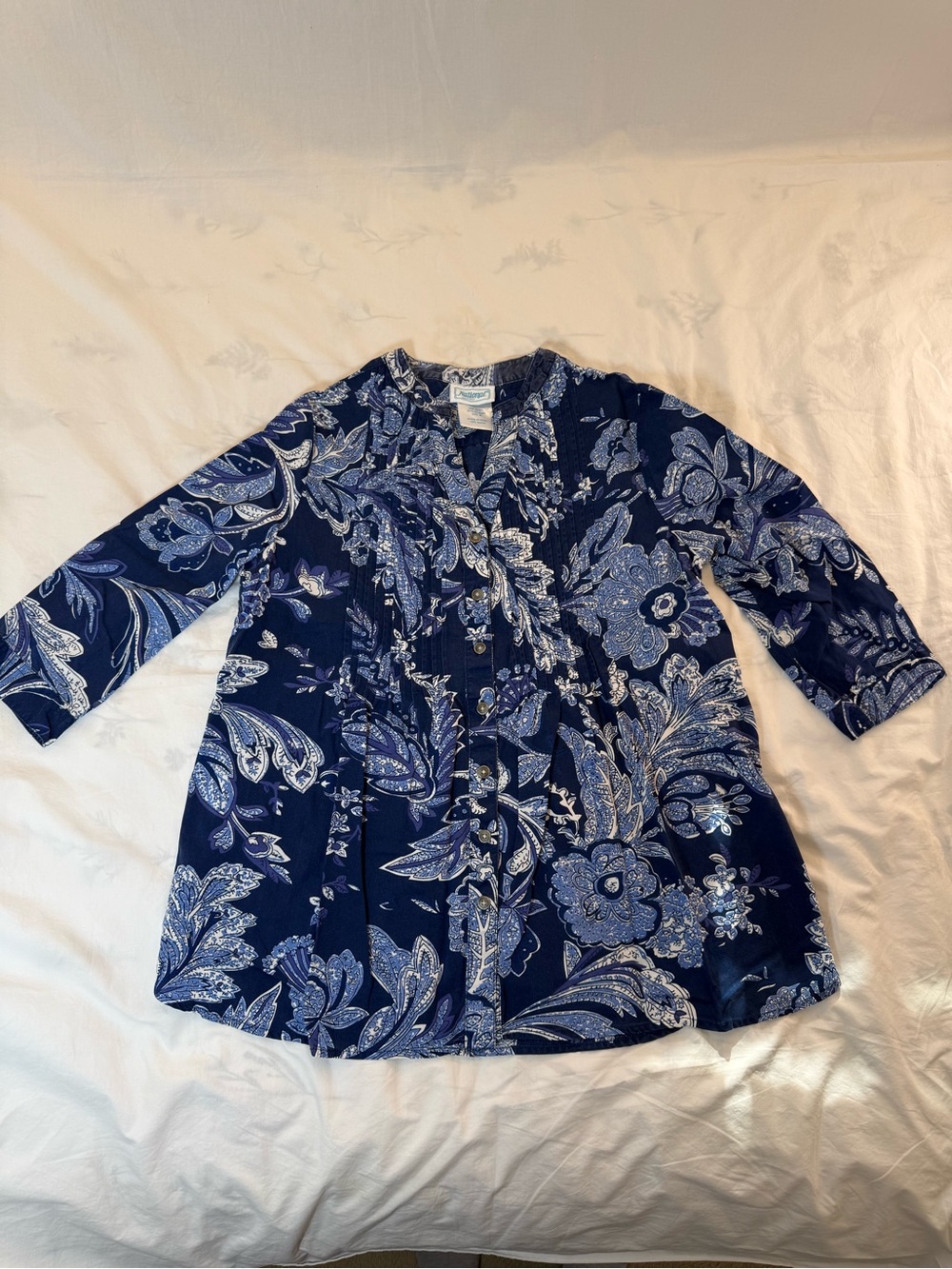 Vintage National Navy and Light Blue Floral Button-Front Tunic